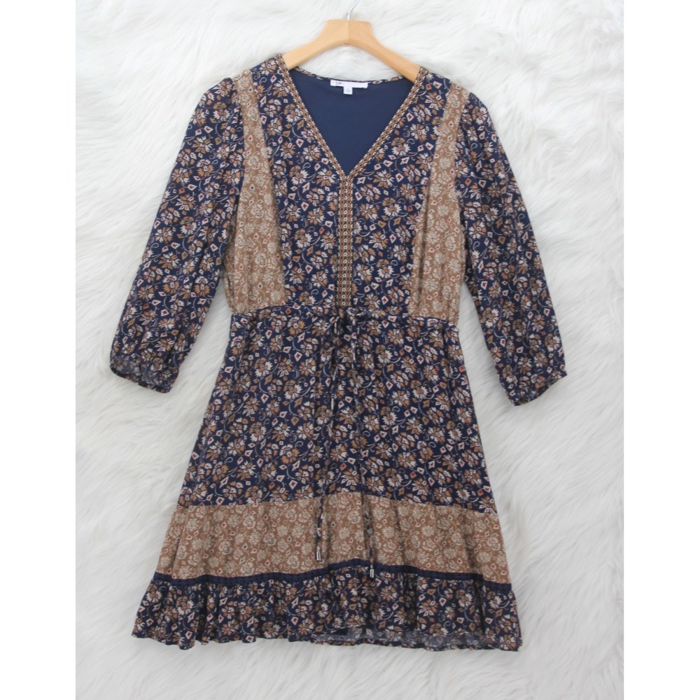 DR2 by Daniel Rainn Dress Peasant Cottagecore Blue Floral V Neck M Gypsy Hippie